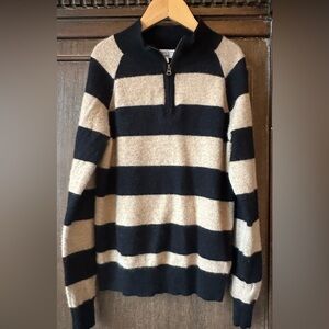Crewcuts Cashmere Black and Tan Striped Quarter Zip-Up Sweater